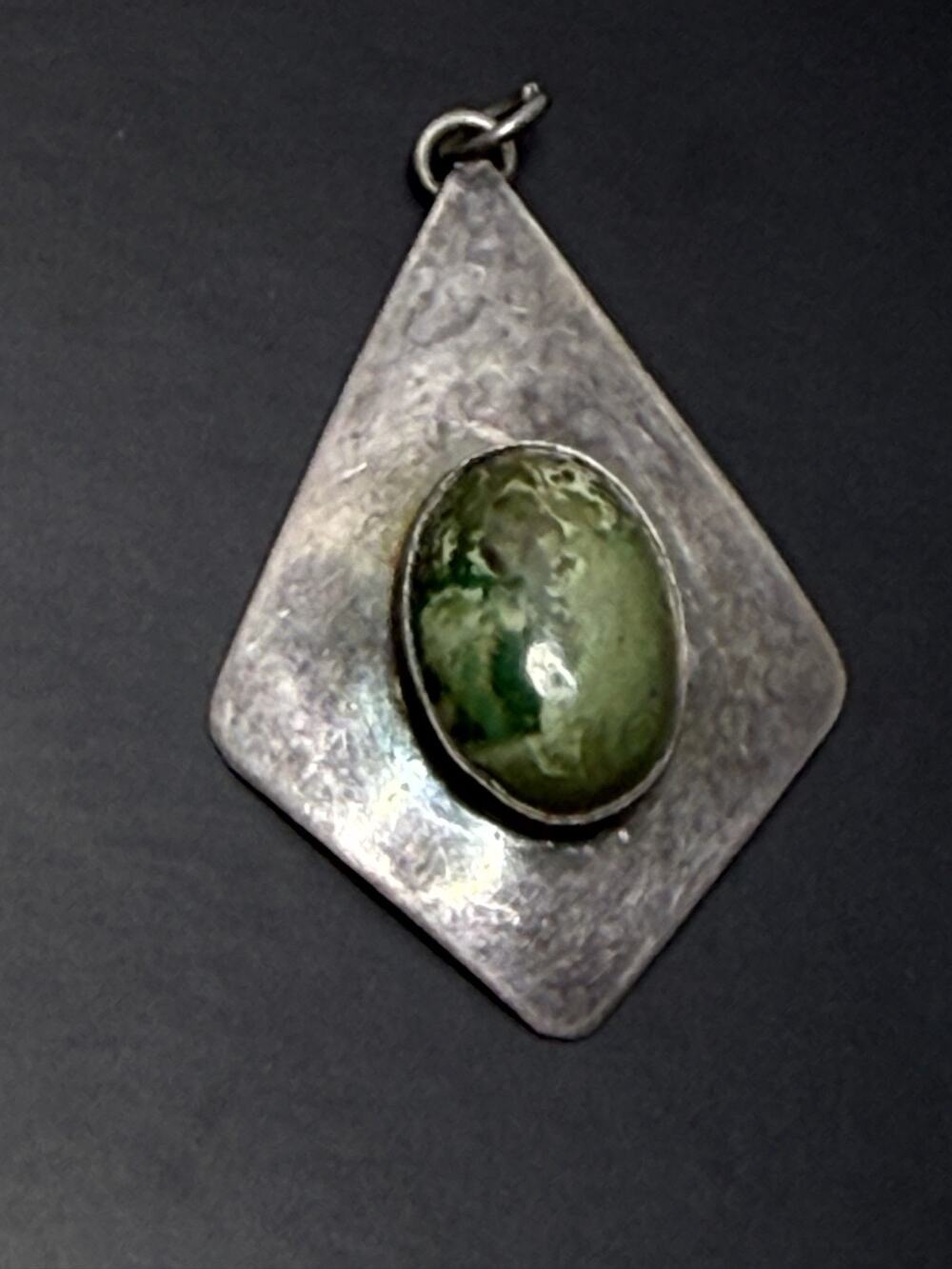 Vintage Modernist 925 Sterling Silver Israel Eilat Stone Pendant Diamond Shape